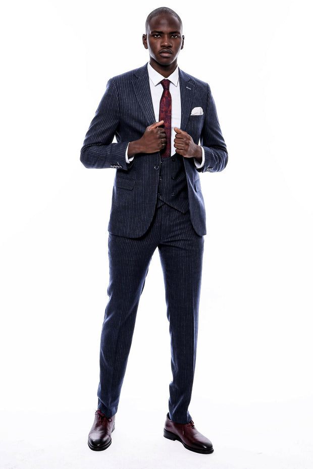 Striped Navy Double Breasted Suit $150 - $200, 3-piece-suit, 36, 38, 40, 42, 44, 46, 48, 6 Drop, Blue, Daily, Double Breasted, Italian, Italian Suit, Modern Fit, Navy, Navy Blue Suit, navy-bl