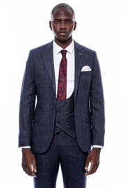 Striped Navy Double Breasted Suit $150 - $200, 3-piece-suit, 36, 38, 40, 42, 44, 46, 48, 6 Drop, Blue, Daily, Double Breasted, Italian, Italian Suit, Modern Fit, Navy, Navy Blue Suit, navy-bl