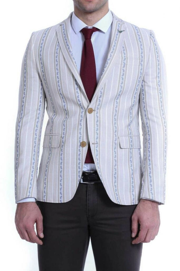 Stripped Beige Slim Fit Blazer 3-piece-suit, 34, 36, 38, 40, 42, 44, 46, Beige, Men's Blazers, Modern Fit, Slim Fit, Slim Fit Blazers, tan OutletBlazer - wessi