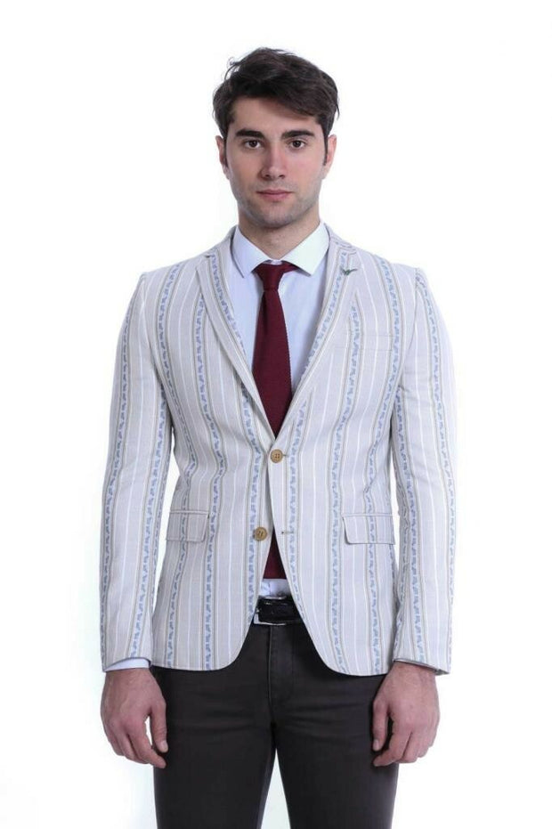 Stripped Beige Slim Fit Blazer 3-piece-suit, 34, 36, 38, 40, 42, 44, 46, Beige, Men's Blazers, Modern Fit, Slim Fit, Slim Fit Blazers, tan OutletBlazer - wessi