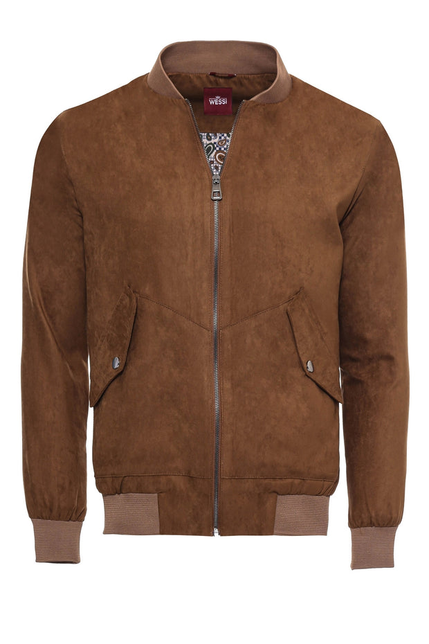 Tawny Patch Pockets Suede Bomber Coat $100 - $150, 36, 38, 40, 42, 44, 46, 48, 6 Drop, Bomber Jacket, Casual, Modern Fit, Outwear, Slim Fit, Suede, Tawny, Velvet, Zippered OutwearBomber Jacke