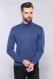 Turtleneck Blue Sweater | Wessi 3-piece-suit, Basic, Daily, Essentials, Knit, Knitwear, Modern Fit, Plain, Slim Fit, Turtle Neck, Turtle Neck Sweater KnitwearTurtle Neck Sweater - wessi