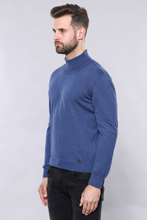 Turtleneck Blue Sweater | Wessi 3-piece-suit, Basic, Daily, Essentials, Knit, Knitwear, Modern Fit, Plain, Slim Fit, Turtle Neck, Turtle Neck Sweater KnitwearTurtle Neck Sweater - wessi