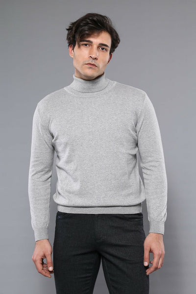 Turtleneck Grey Sweater | Wessi 3-piece-suit, Basic, Daily, Essentials, Knit, Knitwear, Modern Fit, Plain, Slim Fit, Turtle Neck, Turtle Neck Sweater KnitwearTurtle Neck Sweater - wessi