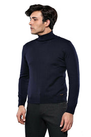 Turtleneck Navy Blue Sweater | Wessi 3-piece-suit, Basic, blue, Daily, Essentials, Knit, Knitwear, Modern Fit, Navy, Navy Blue, Plain, Slim Fit, Turtle Neck, Turtle Neck Sweater KnitwearTurtl