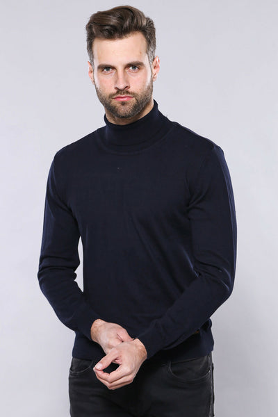 Turtleneck Navy Sweater | Wessi 3-piece-suit, Basic, Blue, Daily, Essentials, Knit, Knitwear, Modern Fit, Navy, navy-blue, Plain, Slim Fit, Turtle Neck, Turtle Neck Sweater KnitwearTurtle Nec