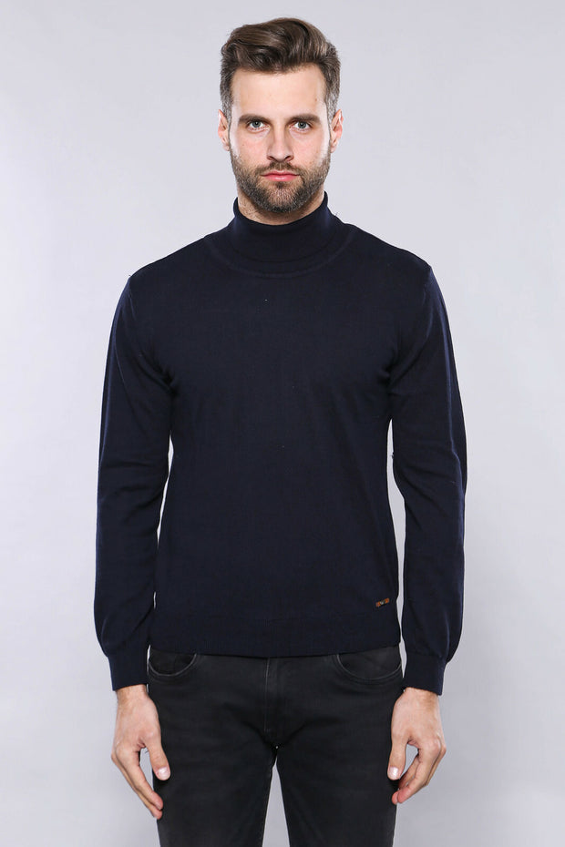 Turtleneck Navy Sweater | Wessi 3-piece-suit, Basic, Blue, Daily, Essentials, Knit, Knitwear, Modern Fit, Navy, navy-blue, Plain, Slim Fit, Turtle Neck, Turtle Neck Sweater KnitwearTurtle Nec