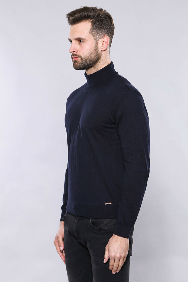 Turtleneck Navy Sweater | Wessi 3-piece-suit, Basic, Blue, Daily, Essentials, Knit, Knitwear, Modern Fit, Navy, navy-blue, Plain, Slim Fit, Turtle Neck, Turtle Neck Sweater KnitwearTurtle Nec