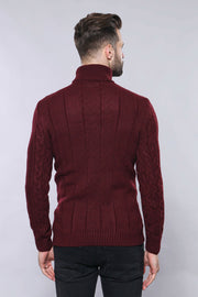 Turtleneck Patterned Burgundy Sweater | Wessi 3-piece-suit, Daily, Knit, Knitwear, Modern Fit, Patterned, S, Slim Fit, Turtle Neck, Turtle Neck Sweater KnitwearTurtle Neck Sweater - wessi