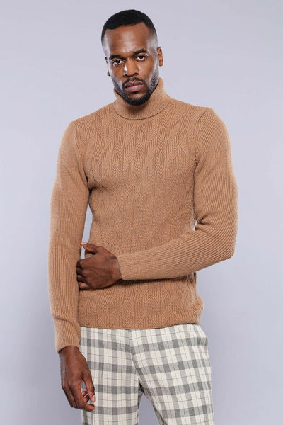 Turtuleneck Light Brown Knitwear | Wessi 3-piece-suit, Brown, Daily, Knit, Knitwear, M, Modern Fit, Patterned, S, Slim Fit, tan, Turtle Neck, Turtle Neck Sweater KnitwearTurtle Neck Sweater -