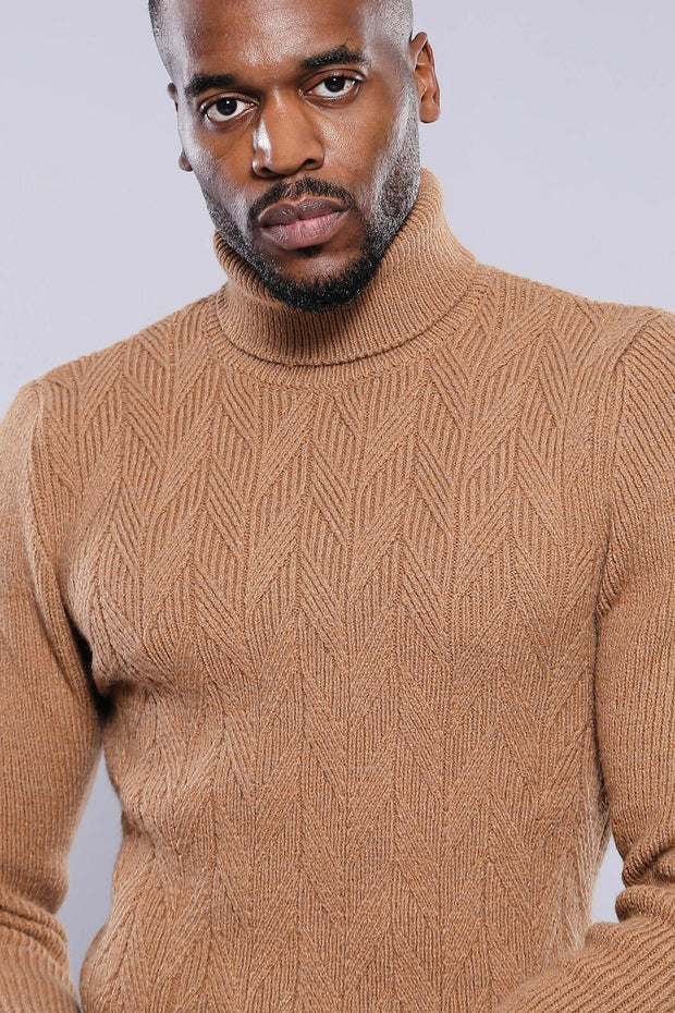 Turtuleneck Light Brown Knitwear | Wessi 3-piece-suit, Brown, Daily, Knit, Knitwear, M, Modern Fit, Patterned, S, Slim Fit, tan, Turtle Neck, Turtle Neck Sweater KnitwearTurtle Neck Sweater -