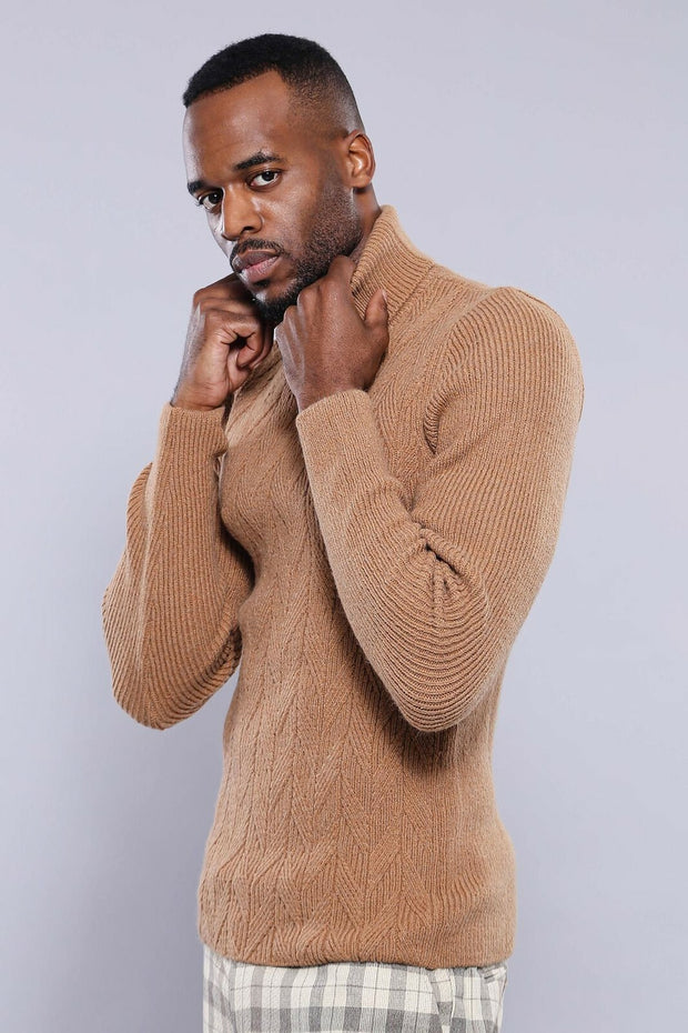 Turtuleneck Light Brown Knitwear | Wessi 3-piece-suit, Brown, Daily, Knit, Knitwear, M, Modern Fit, Patterned, S, Slim Fit, tan, Turtle Neck, Turtle Neck Sweater KnitwearTurtle Neck Sweater -