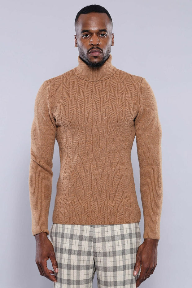 Turtuleneck Light Brown Knitwear | Wessi 3-piece-suit, Brown, Daily, Knit, Knitwear, M, Modern Fit, Patterned, S, Slim Fit, tan, Turtle Neck, Turtle Neck Sweater KnitwearTurtle Neck Sweater -