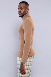 Turtuleneck Light Brown Knitwear | Wessi 3-piece-suit, Brown, Daily, Knit, Knitwear, M, Modern Fit, Patterned, S, Slim Fit, tan, Turtle Neck, Turtle Neck Sweater KnitwearTurtle Neck Sweater -