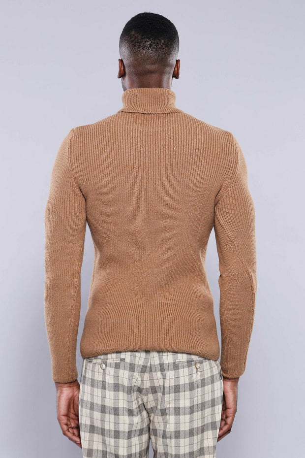 Turtuleneck Light Brown Knitwear | Wessi 3-piece-suit, Brown, Daily, Knit, Knitwear, M, Modern Fit, Patterned, S, Slim Fit, tan, Turtle Neck, Turtle Neck Sweater KnitwearTurtle Neck Sweater -