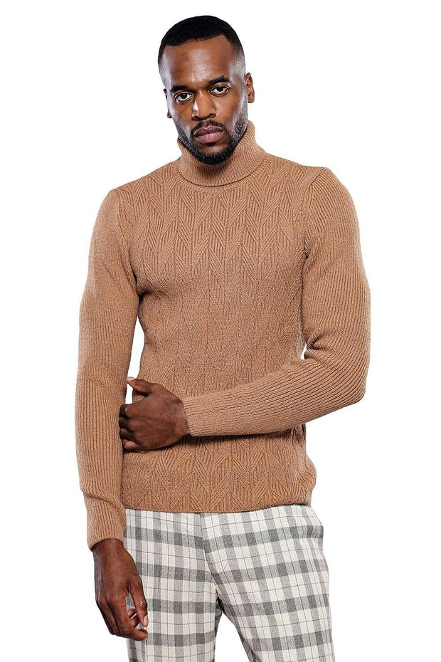 Turtuleneck Light Brown Knitwear | Wessi 3-piece-suit, Brown, Daily, Knit, Knitwear, M, Modern Fit, Patterned, S, Slim Fit, tan, Turtle Neck, Turtle Neck Sweater KnitwearTurtle Neck Sweater -