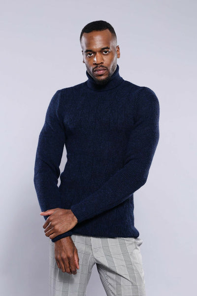 Turtuleneck Navy Blue Knitwear | Wessi 3-piece-suit, Blue, Daily, Knit, Knitwear, Modern Fit, Navy, navy-blue, Patterned, Slim Fit, Turtle Neck, Turtle Neck Sweater KnitwearTurtle Neck Sweate