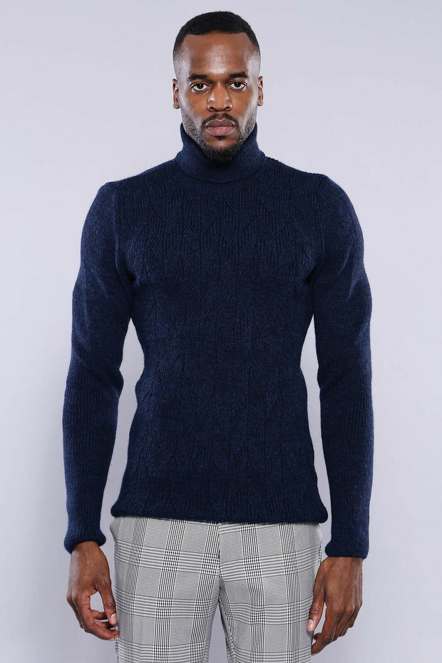 Turtuleneck Navy Blue Knitwear | Wessi 3-piece-suit, Blue, Daily, Knit, Knitwear, Modern Fit, Navy, navy-blue, Patterned, Slim Fit, Turtle Neck, Turtle Neck Sweater KnitwearTurtle Neck Sweate