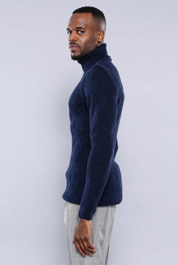 Turtuleneck Navy Blue Knitwear | Wessi 3-piece-suit, Blue, Daily, Knit, Knitwear, Modern Fit, Navy, navy-blue, Patterned, Slim Fit, Turtle Neck, Turtle Neck Sweater KnitwearTurtle Neck Sweate