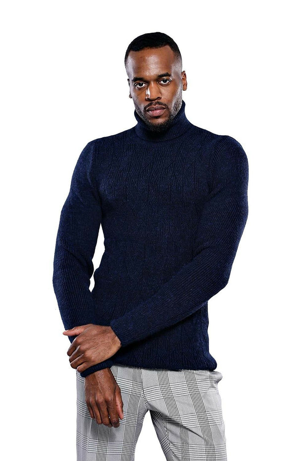 Turtuleneck Navy Blue Knitwear | Wessi 3-piece-suit, Blue, Daily, Knit, Knitwear, Modern Fit, Navy, navy-blue, Patterned, Slim Fit, Turtle Neck, Turtle Neck Sweater KnitwearTurtle Neck Sweate