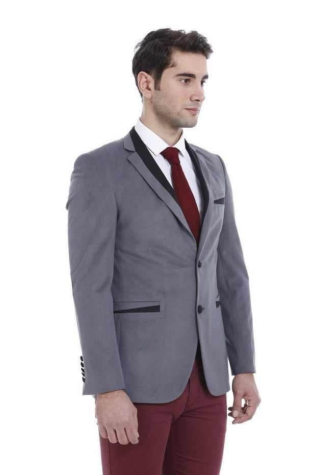 Two Buttons Velvet Grey Blazer 3-piece-suit, 34, 36, 38, 40, 44, 46, 6 Drop, Basic, Casual Blazer, Essentials, Grey, Italian Suit, Men's Blazers, Modern Fit, Plain, Slim Fit, Slim Fit Suit, S