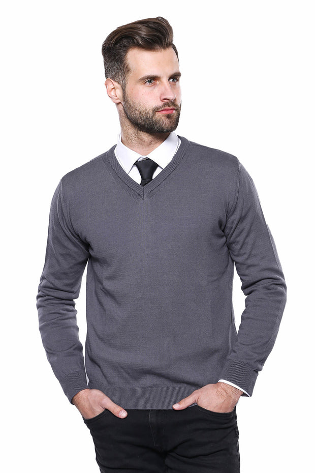 V Neck Dark Grey Sweater | Wessi 3-piece-suit, Basic, Daily, Essentials, Knitwear, Modern Fit, Plain, Slim Fit, V Neck KnitwearV Neck - wessi