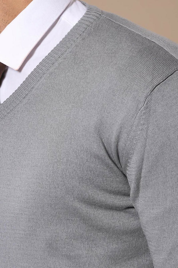 V Neck Grey Sweater 3-piece-suit, Basic, Daily, Essentials, Knitwear, Modern Fit, Plain, Slim Fit, V Neck KnitwearV Neck - wessi