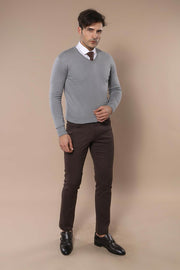 V Neck Grey Sweater 3-piece-suit, Basic, Daily, Essentials, Knitwear, Modern Fit, Plain, Slim Fit, V Neck KnitwearV Neck - wessi