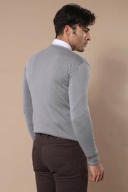 V Neck Grey Sweater 3-piece-suit, Basic, Daily, Essentials, Knitwear, Modern Fit, Plain, Slim Fit, V Neck KnitwearV Neck - wessi