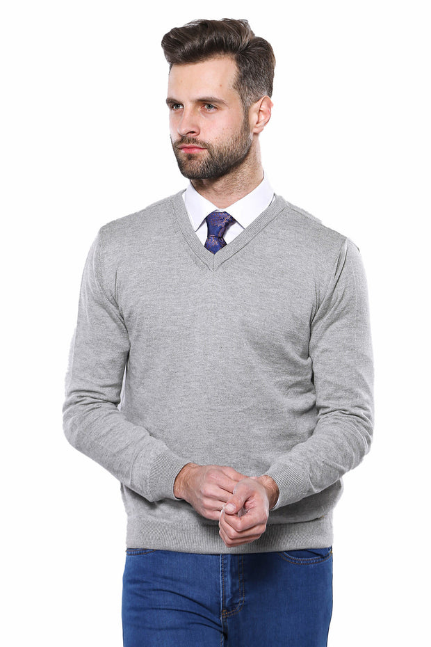 V Neck Grey Sweater | Wessi 3-piece-suit, Basic, Daily, Essentials, Knitwear, Modern Fit, Plain, Slim Fit, V Neck KnitwearV Neck - wessi