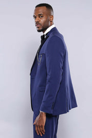 Velvet Lapel Blue Tuxedo Suit 3 Piece Suits, 3-piece-suit, 32, 34, 36, 38, 40, 42, 44, 46, 48, 50, 52, mens-suit_obsolete, Modern Fit, Party, Peak, Peak Lapel, Slim Fit, Suit, Wedding Suit3 P