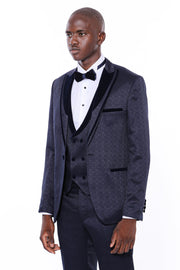 Velvet Lapel Patterned Navy Blue Tuxedo $200 - $300, 3-piece-suit, 34, 36, 38, 40, 42, 44, 46, 48, 6 Drop, Blue, Detachable, Detachable Lapel, Italian Suit, Modern Fit, Navy, Navy Blue, Navy 