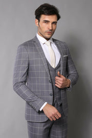 Vested Grey Plaid Suit | Wessi 3-piece-suit, 34, 40, 42, Modern Fit, Notch, Slim Fit, Slim Fit Suit, Suit SuitSlim Fit Suit - wessi