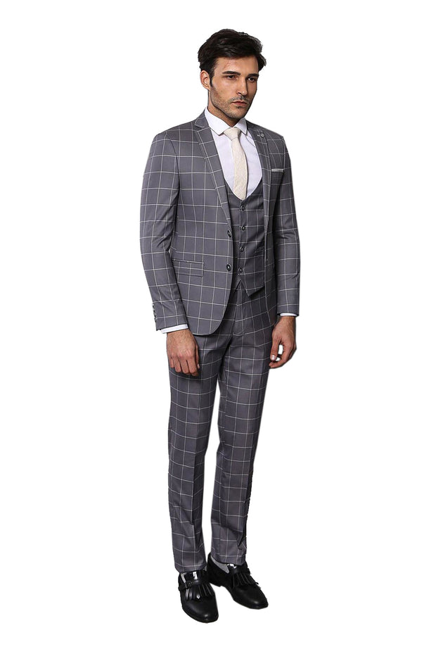 Vested Grey Plaid Suit | Wessi 3-piece-suit, 34, 40, 42, Modern Fit, Notch, Slim Fit, Slim Fit Suit, Suit SuitSlim Fit Suit - wessi