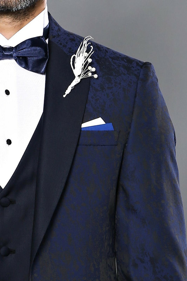 Vested Patterned Navy Blue Suit | Wessi 3 Piece Suits, 3-piece-suit, 34, 38, 40, 42, Blue, mens-suit_obsolete, Navy, Navy Blue, Party, Peak, Peak Lapel, Suit, Wedding Suit3 Piece Suits - wess