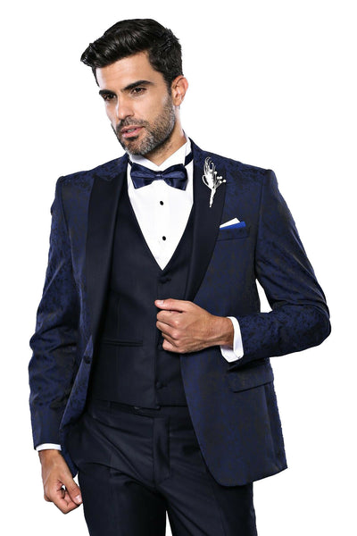 Vested Patterned Navy Blue Suit | Wessi 3 Piece Suits, 3-piece-suit, 34, 38, 40, 42, Blue, mens-suit_obsolete, Navy, Navy Blue, Party, Peak, Peak Lapel, Suit, Wedding Suit3 Piece Suits - wess