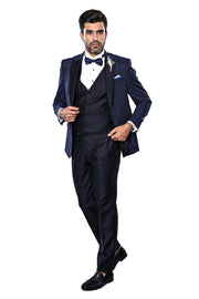 Vested Patterned Navy Blue Suit | Wessi 3 Piece Suits, 3-piece-suit, 34, 38, 40, 42, Blue, mens-suit_obsolete, Navy, Navy Blue, Party, Peak, Peak Lapel, Suit, Wedding Suit3 Piece Suits - wess