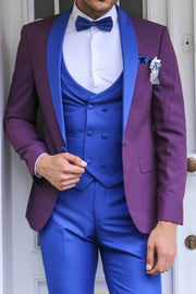 Vested Combined Burgundy-Blue Tuxedo 3 Piece Suits, 3-piece-suit, 34, 42, 48, 50, Party, Suit, Wedding OutletSuit - wessi