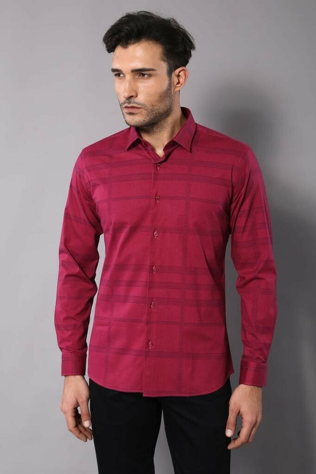 White Checkered Burgundy Slimfit Shirt 3-piece-suit, Casual, Checked, Daily, Floral Shirt, Italian, Modern Fit, Patterned, Shirt, Slim Fit ShirtFloral Shirt - wessi