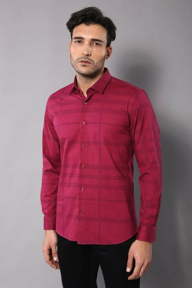 White Checkered Burgundy Slimfit Shirt 3-piece-suit, Casual, Checked, Daily, Floral Shirt, Italian, Modern Fit, Patterned, Shirt, Slim Fit ShirtFloral Shirt - wessi