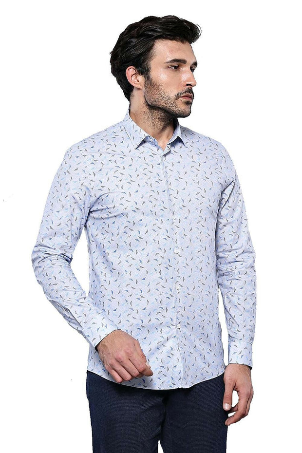 White Patterned Long Sleeve Men's Shirt | Wessi 3-piece-suit, Casual, Cuff, Daily, Italian, Long Sleeve, Modern Fit, Patterned, Shirt, Slim Fit, Slim Fit Shirt, Sport, white ShirtSlim Fit Shi