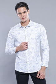 White Patterned Slimfit Blue Shirt 3-piece-suit, Casual, Daily, Floral, Floral Shirt, Italian, Modern Fit, Patterned, Shirt, Slim Fit, Sport ShirtFloral Shirt - wessi