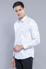 White Patterned Slimfit Blue Shirt 3-piece-suit, Casual, Daily, Floral, Floral Shirt, Italian, Modern Fit, Patterned, Shirt, Slim Fit, Sport ShirtFloral Shirt - wessi