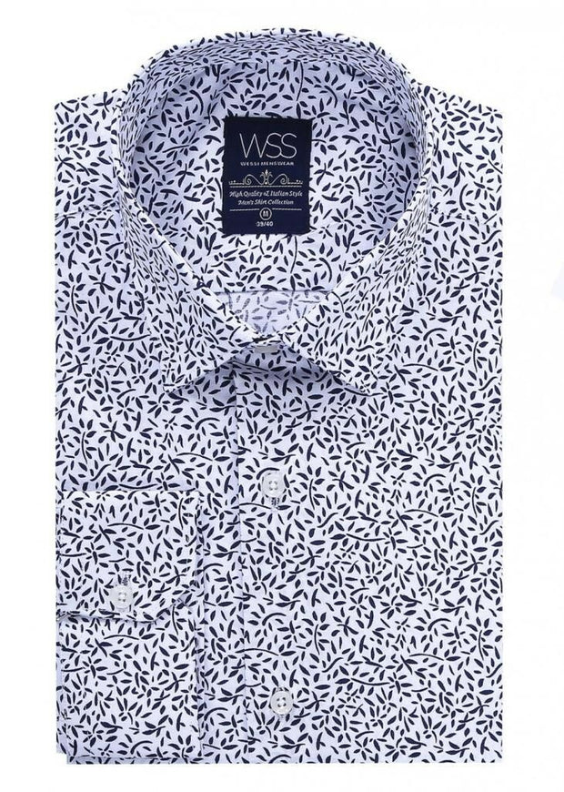 White Patterned Slimfit Shirt | Wessi 3-piece-suit, Casual, Cuff, Daily, Floral, Italian, L, Long Sleeve, M, Modern Fit, Patterned, Shirt, Slim Fit, Sport, White Shirt, White Shirt 3-piece-su