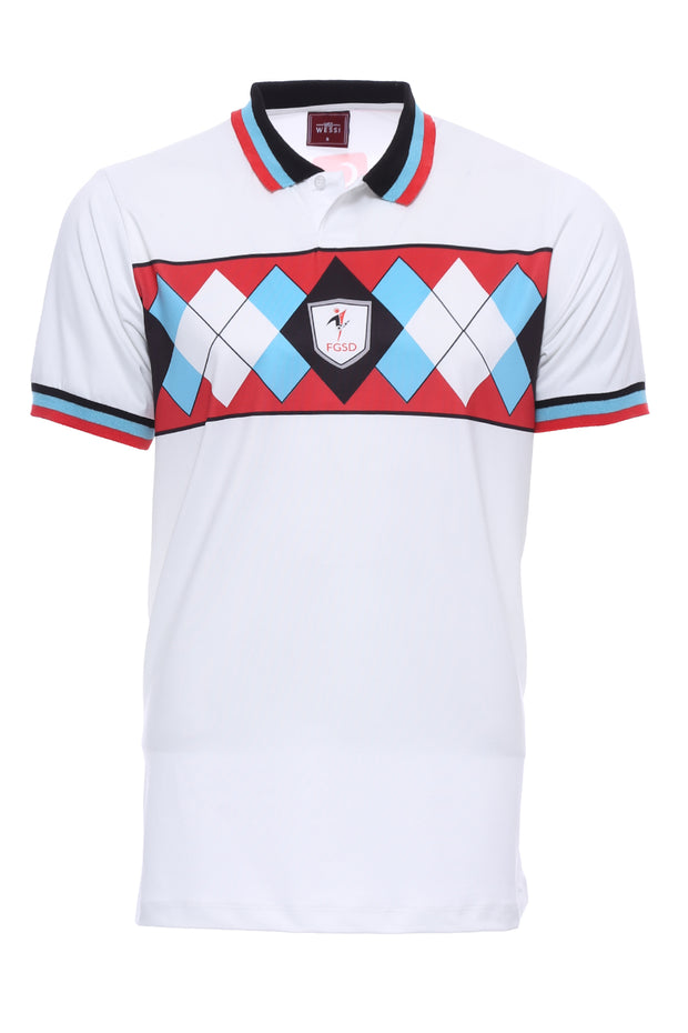 White Polo Neck Diamond Pattern Fulgolf T-Shirt 3xl, Footgolf T-Shirts, Futgolf, L, M, Patterned, Polo, S, Sport, T-Shirt, white, XL T-ShirtFootgolf T-Shirts - wessi