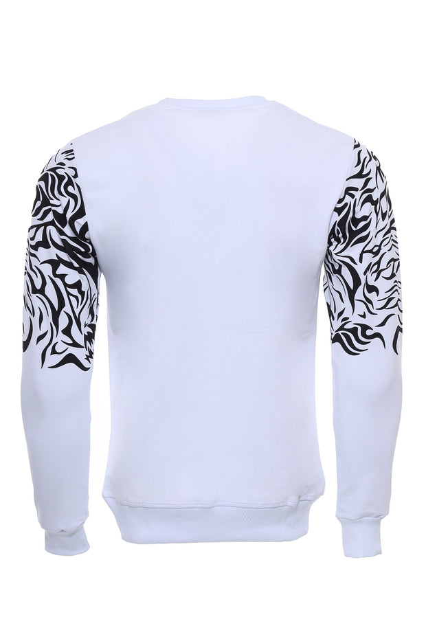 White Printed Circle Neck Long Sleeves Sweatshirt Modern Fit, Patterned, Printed, Slim Fit, Sport Clothing, Sweatshirt, white Sport ClothingSweatshirt - wessi