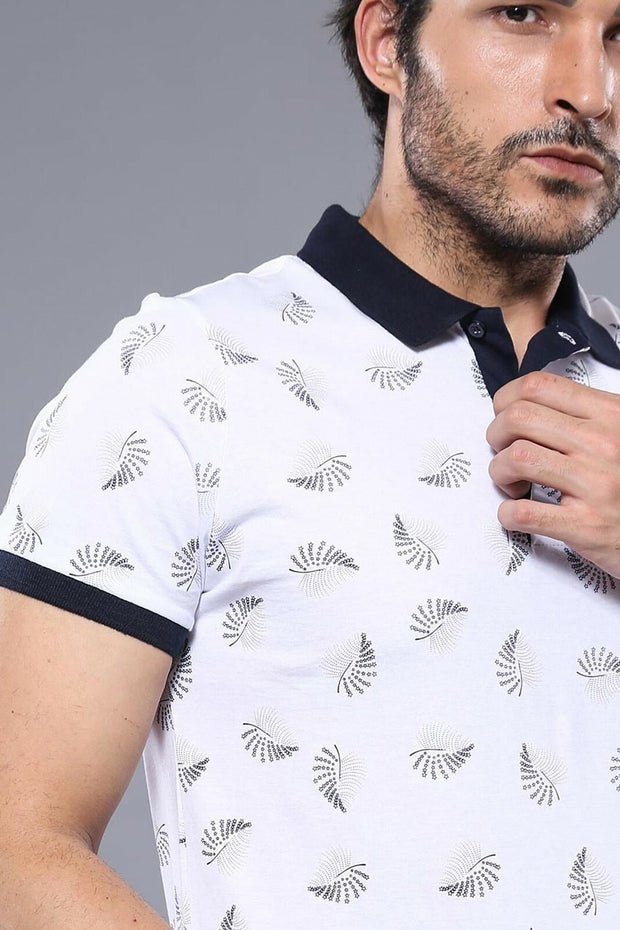 White Printed Polo Men's T-Shirt | Wessi 3-piece-suit, Daily, M, Modern Fit, Patterned, Polo, Polo T-Shirt, S, Slim Fit, T-Shirt, white OutletT-shirt - wessi