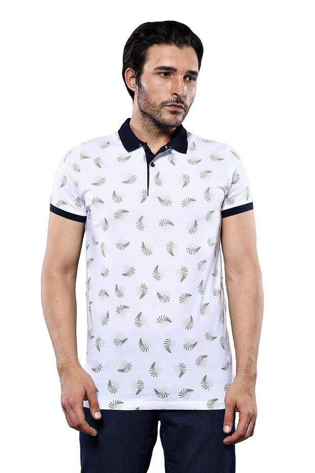 White Printed Polo Men's T-Shirt | Wessi 3-piece-suit, Daily, M, Modern Fit, Patterned, Polo, Polo T-Shirt, S, Slim Fit, T-Shirt, white OutletT-shirt - wessi