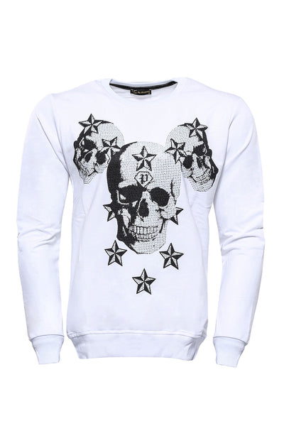 White Skulls Printed Sweatshirt Modern Fit, Printed, Slim Fit, Sport Clothing, Sweatshirt, White Sport ClothingSweatshirt - wessi