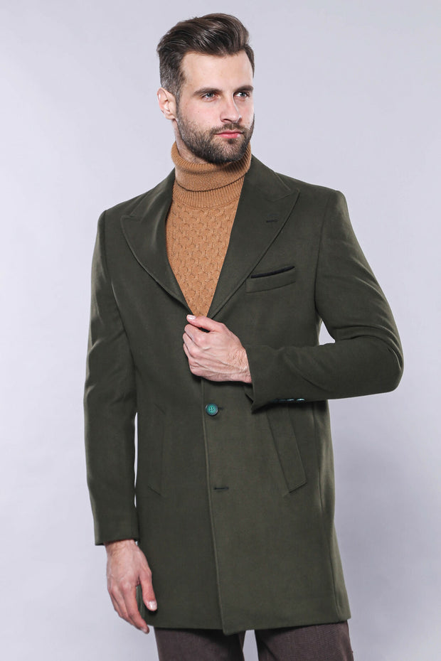 Wide Lapel Green Pea Coat | Wessi 3-piece-suit, 36, 38, 40, 42, 44, 46, 48, Brown, Coat, Modern Fit, Outwear, Peak, Peak Lapel, Slim Fit, Tan, Tweed Coat OutwearCoatTweed Coat - wessi